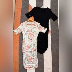2 pack- Motherhood Maternity Pink Floral and solid black Midi Dress